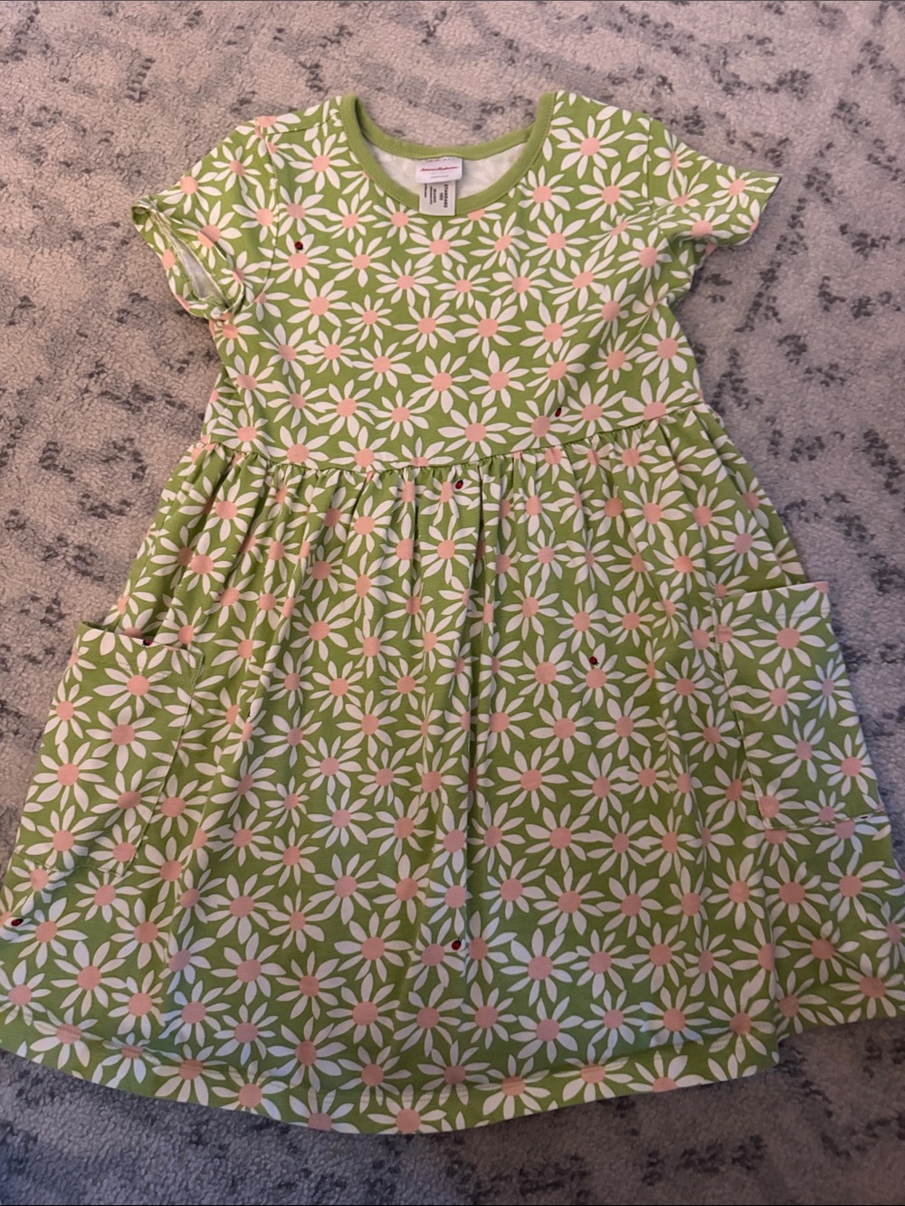 Hanna Anderson Kids Green Daisy Print Dress with Pockets
